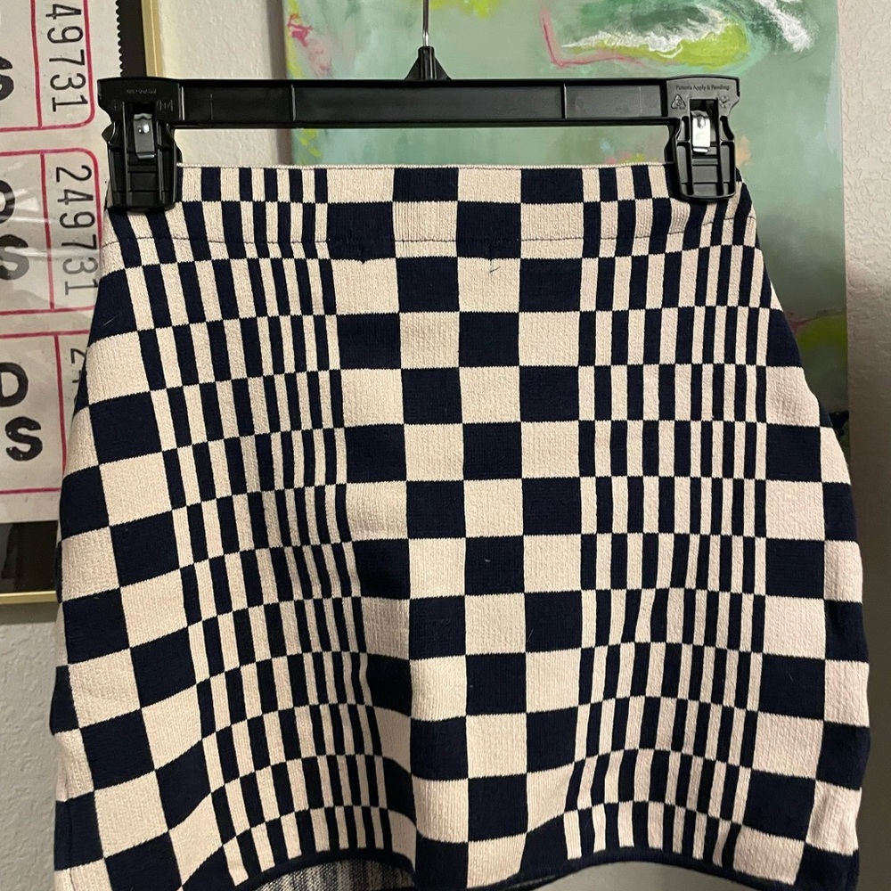 Checkered Mini Skirt in Navy and Cream - Picture 2 of 5